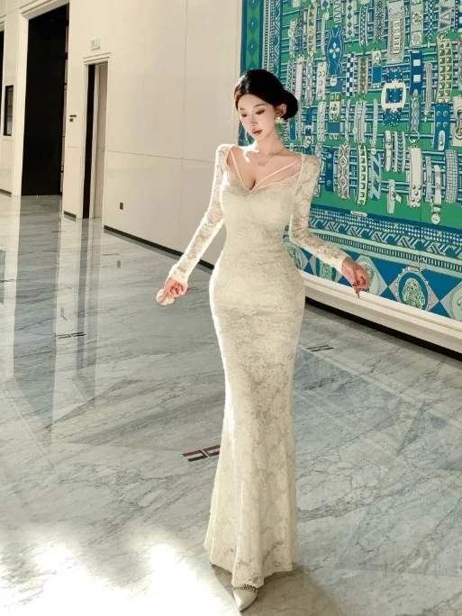 

Уникальное сексуальное кружевное облегающее длинное платье Pure Desire, модное весеннее женское платье из хлопкового материала Long Sve V Ne