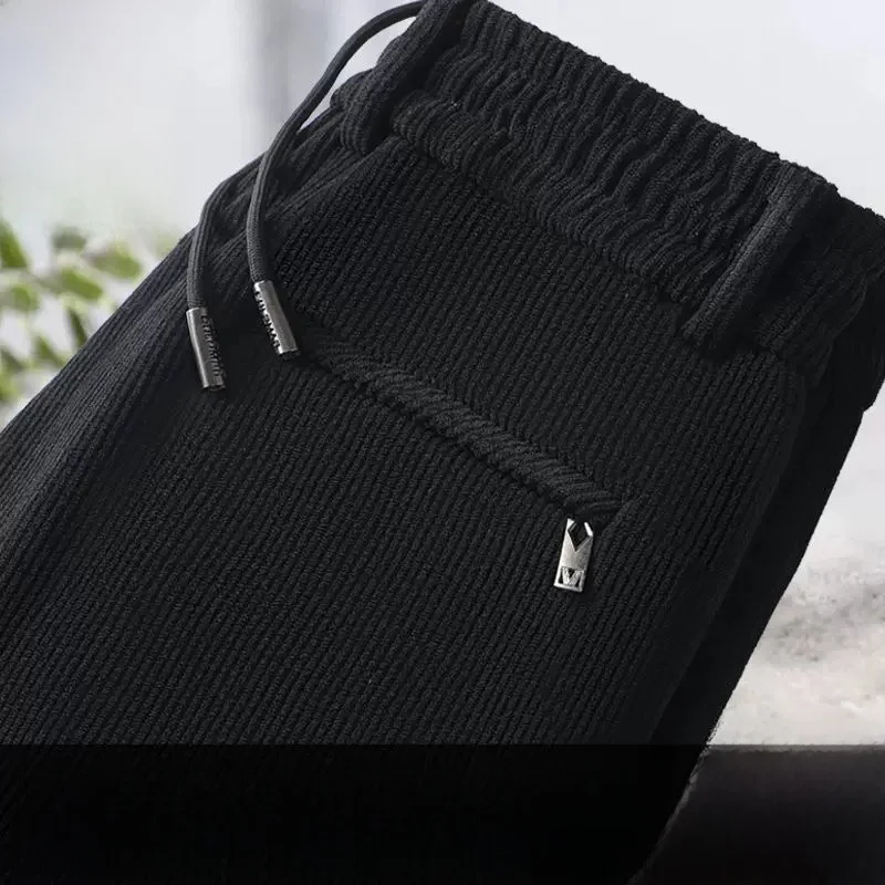 Thickened Corduroy Men's Casual Pants Autumn Winter Warm Loose Fit Striped Trousers Comfortable Polyester Fiber Straight Leg