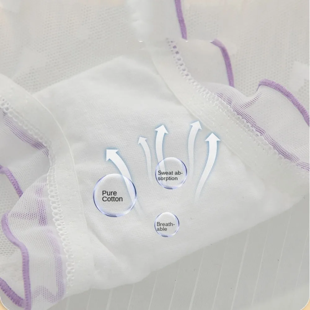 Breathable Middle Waist Lace Mesh Briefs Ruffles Love Heart Lace Briefs JK Cotton Crotch Women's Panties Student image 4