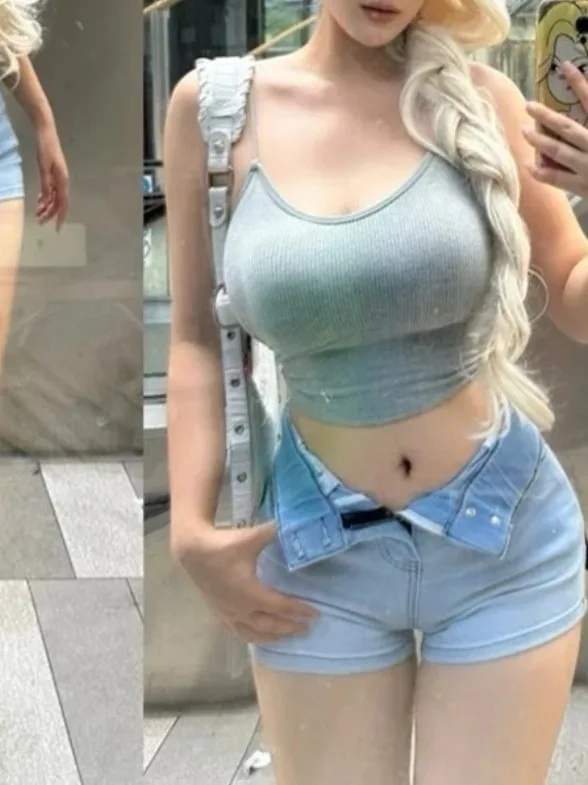Dongda Gate Fashionable Comfortable New Sexy High Waist Double Buckle Waist Cinching Hip Enhancing Denim Short Pants