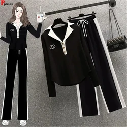 Große Größe 80kg koreanische 2 Stück Set lässig Langarm Pullover Ensemble Femme weites Bein Jogging hose Anzug Frau neue lose Outfits