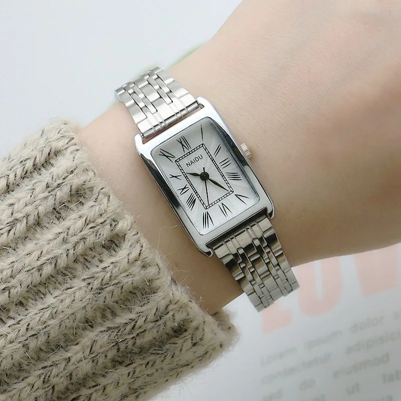 Fashion Rectangle Girls Quartz Watch Roman Numeral Scale Stainless Steel Belt Women Wristwatch Female Clock 2024 Relogio Mujer