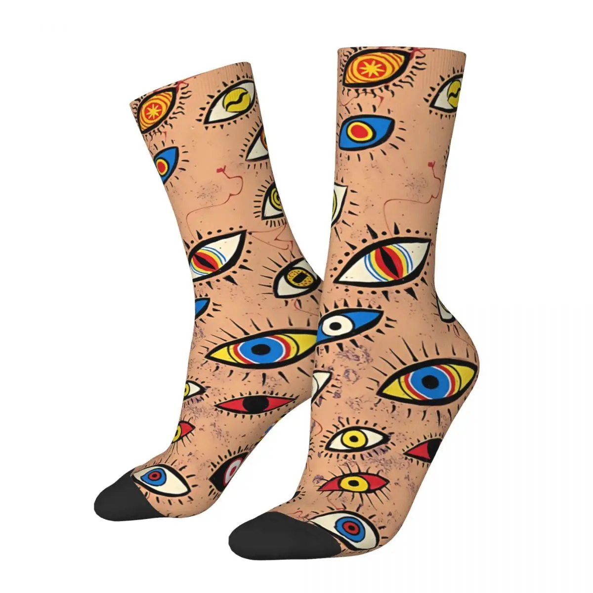 Happy Men's Socks Storm Of Eyes Retro Eye Pattern Hip Hop Seamless Crew Sock Gift Pattern Printed