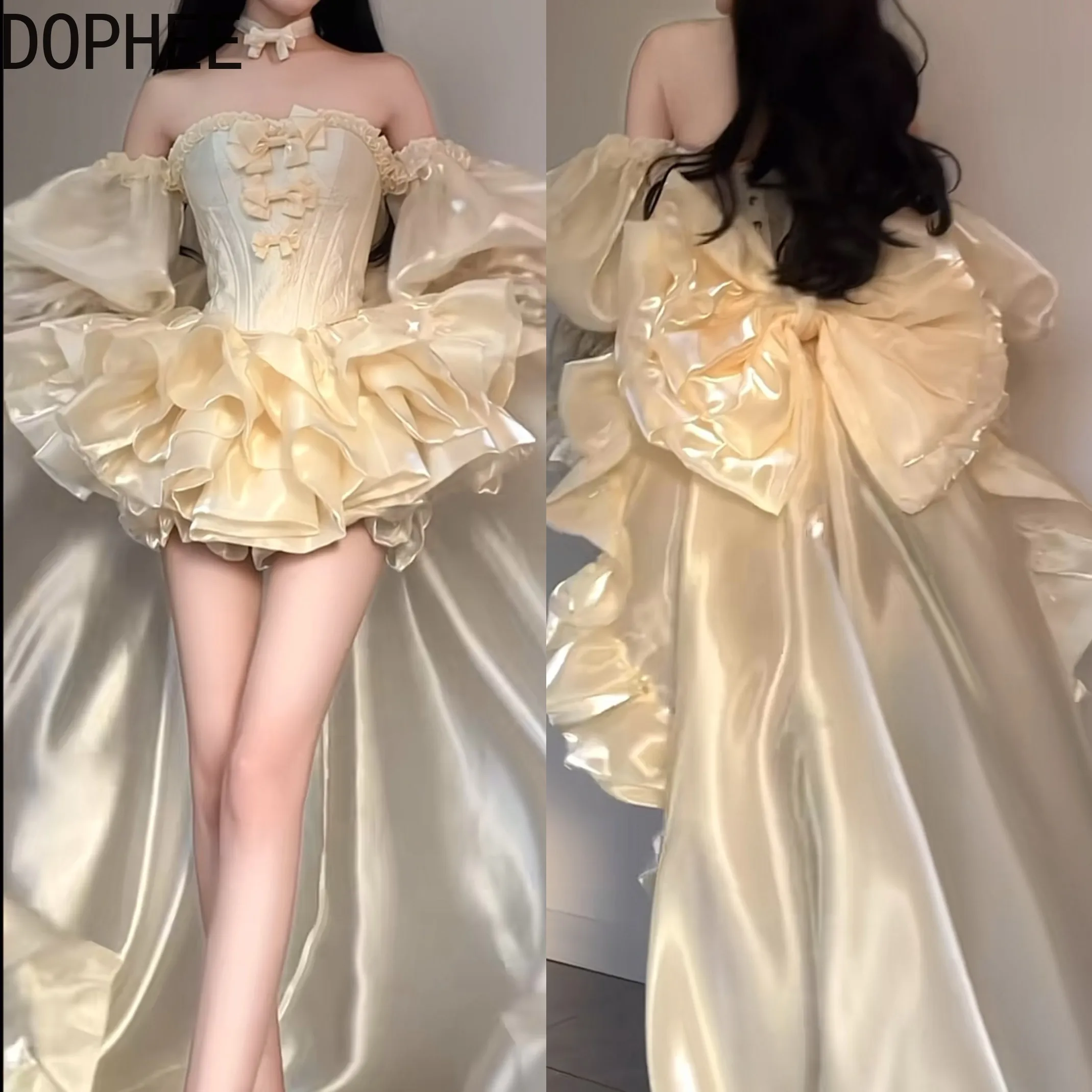 High Qaulity New Summer Princess Birthday Coming of Age Banquet Dress High Waist Sexy Off Shoulder Big Bow Trailing Fairy Dress