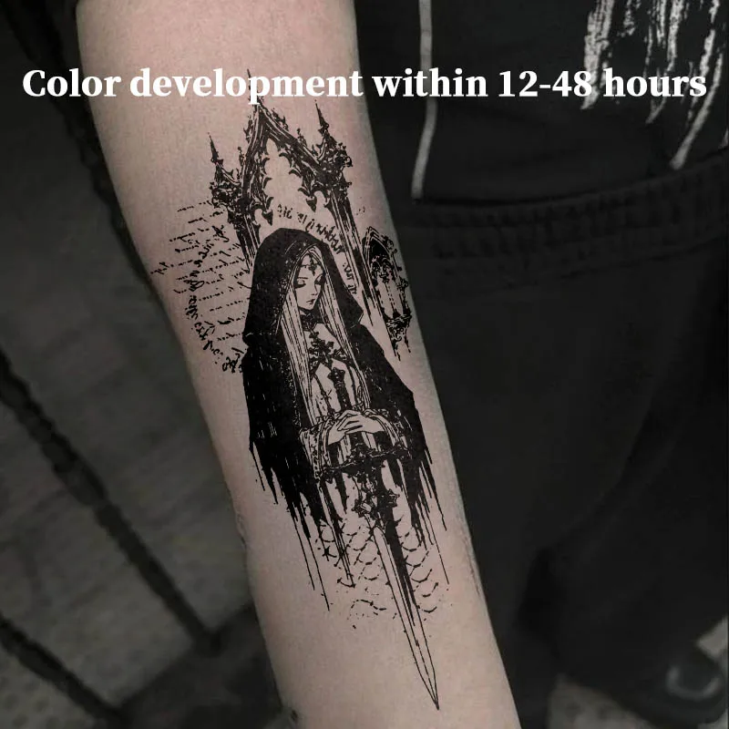 Fake Tattoo Temporary Tattoos Dark Gothic Nun Cathedral Arch Herbal Juice Sticker Novelty in Toys for the Best Adolescents Tatoo