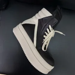 R-o Luxury Designer Men Shoe Women Sneaker Ankle Boot High Top Casual Shoes Black Leather Zipper 6cm Thick Sole Sneakers Boots