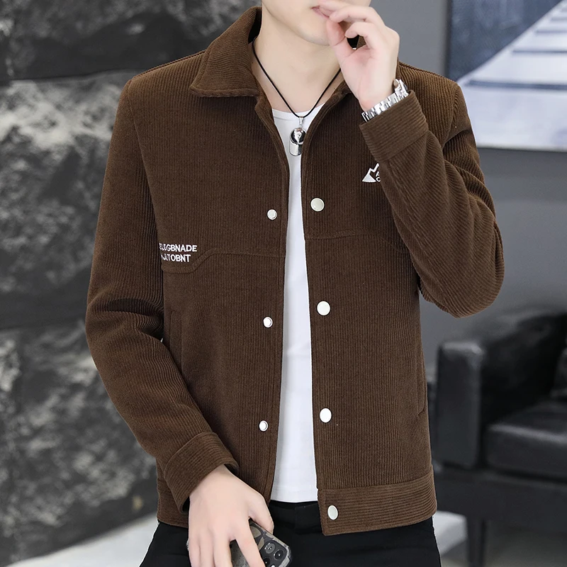 

High-end Men's Lapel Jackets autumn Fashion Youth Trend Single top buckle Thick Quality Business Coat for