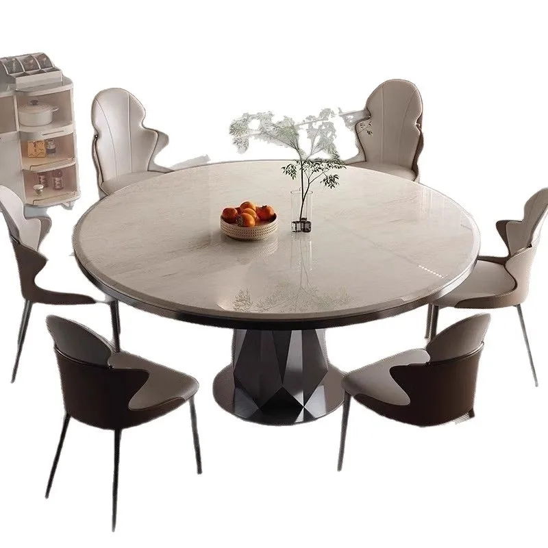 

Modern rock slab simple crystal stone dining table turntable small apartment Italian round combination household round table