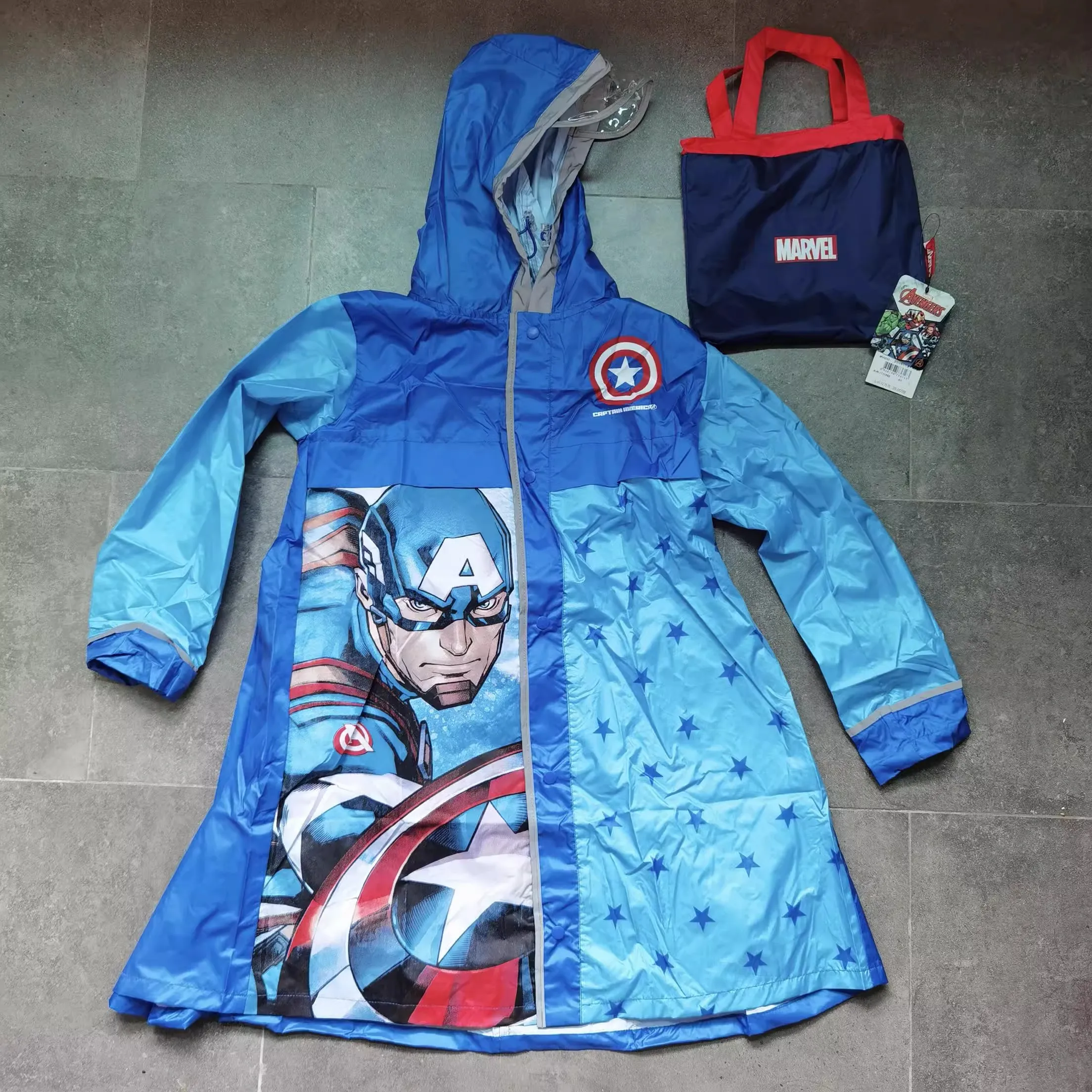 Disney Captain America Boy Kids Raincoat Cartoon Lengthened brim Poncho Boys Children raincoat 3-7 years old school walk travel