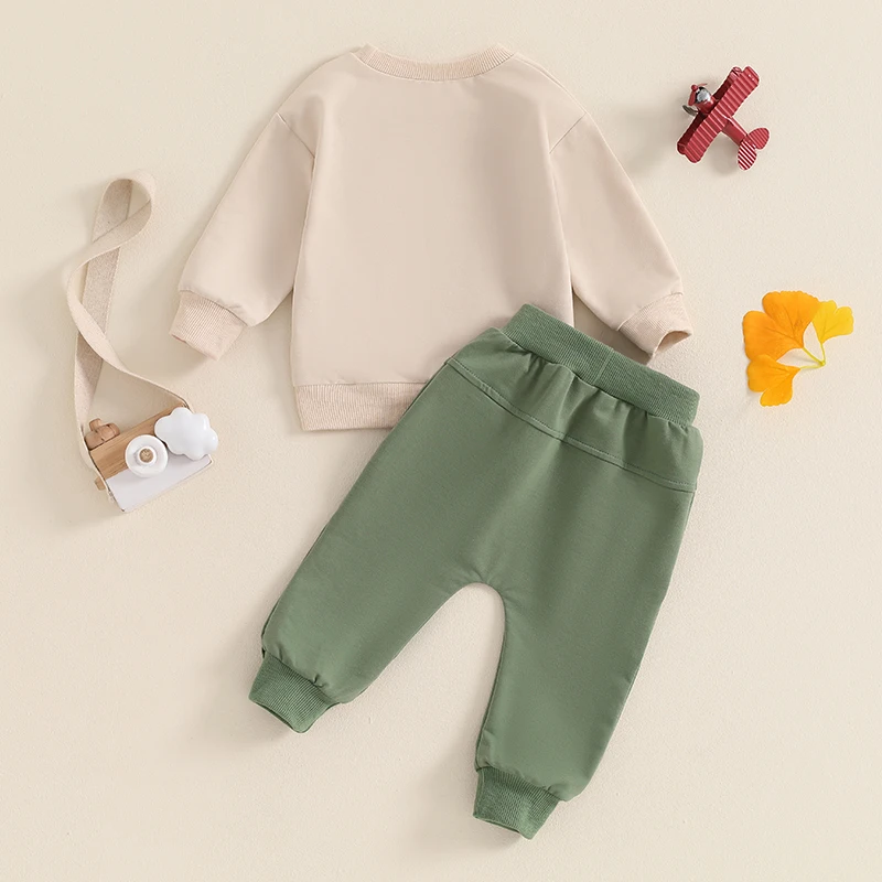 2024-05-27 Lioraitiin Baby Boy Fall Outfits Long Sleeve Tractor Letter Print Tops + Pants Set Toddler Winter Warm Clothes