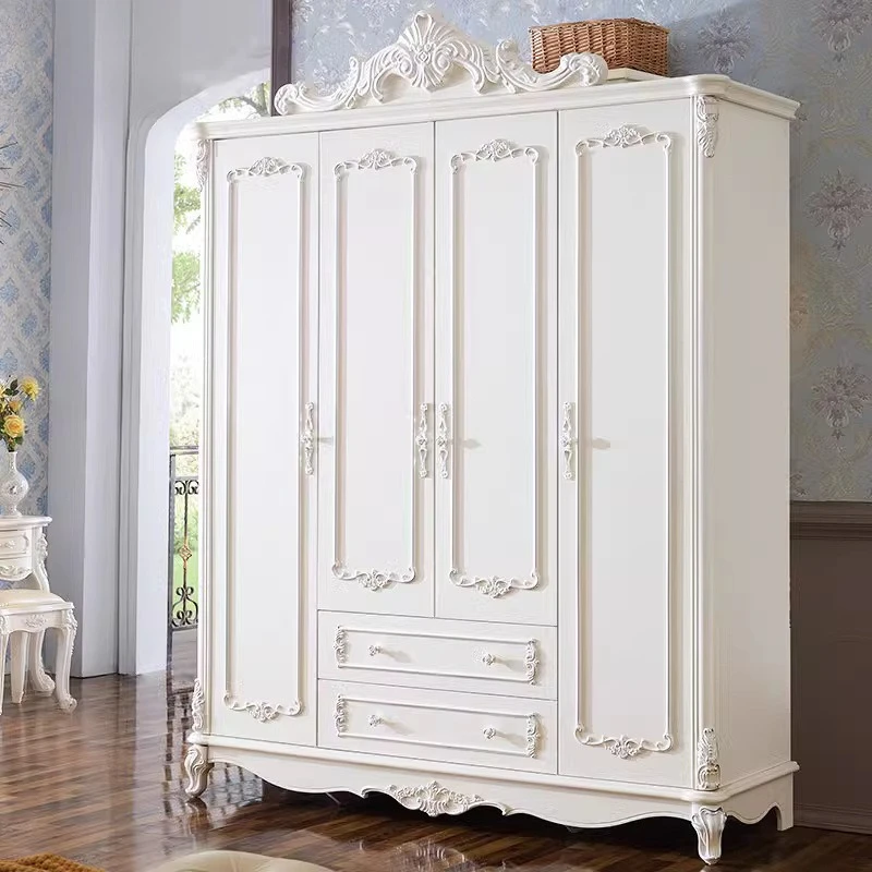 

European wardrobe, bedroom storage, four-door assembly, multi-layer combination wardrobe, simple European solid wood