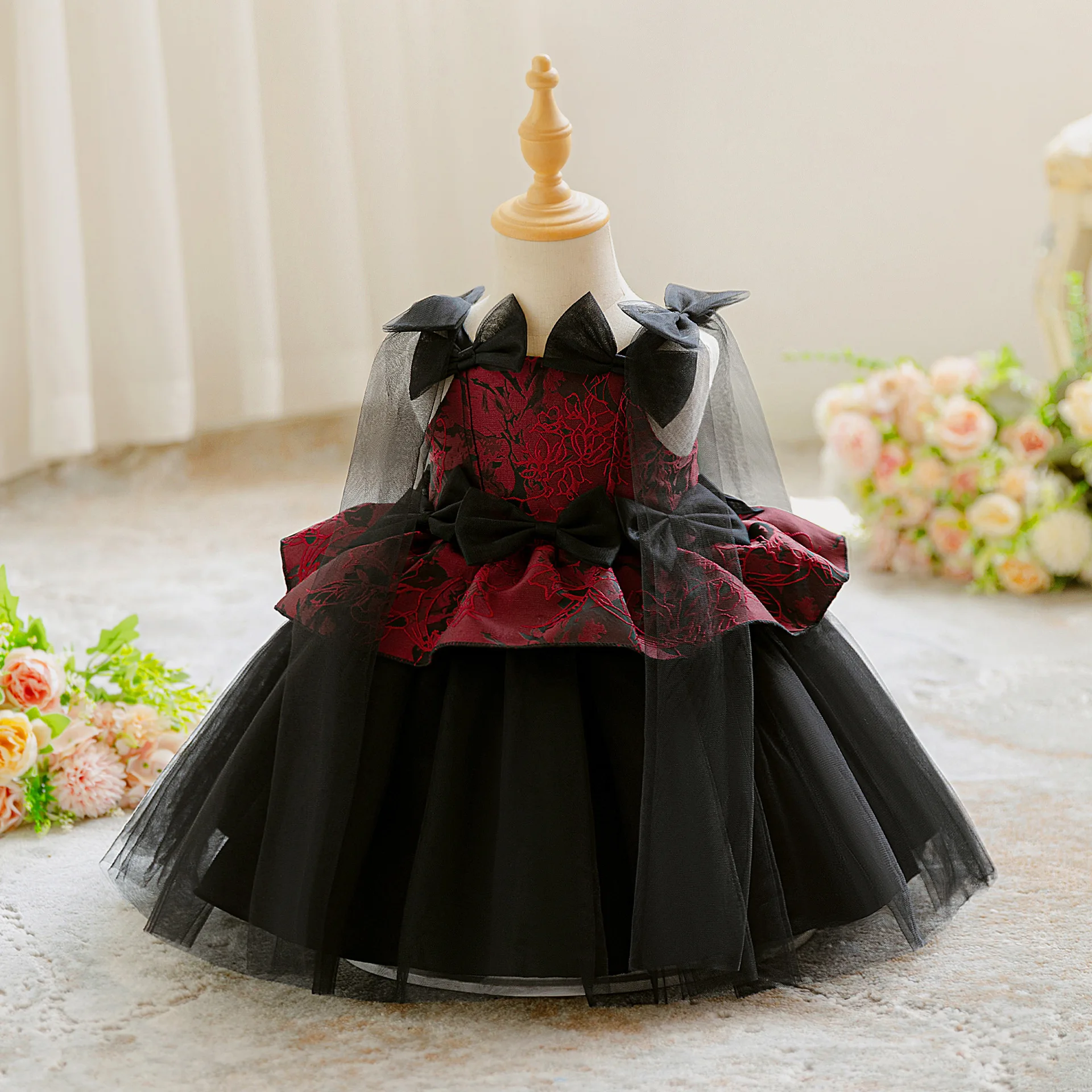 0-3Y Toddler Bow Princess Party Baby Girls Dress Elegant 1st Birthday Prom Wedding Baby Dress Flower Bridesmaid Baptism Costumes