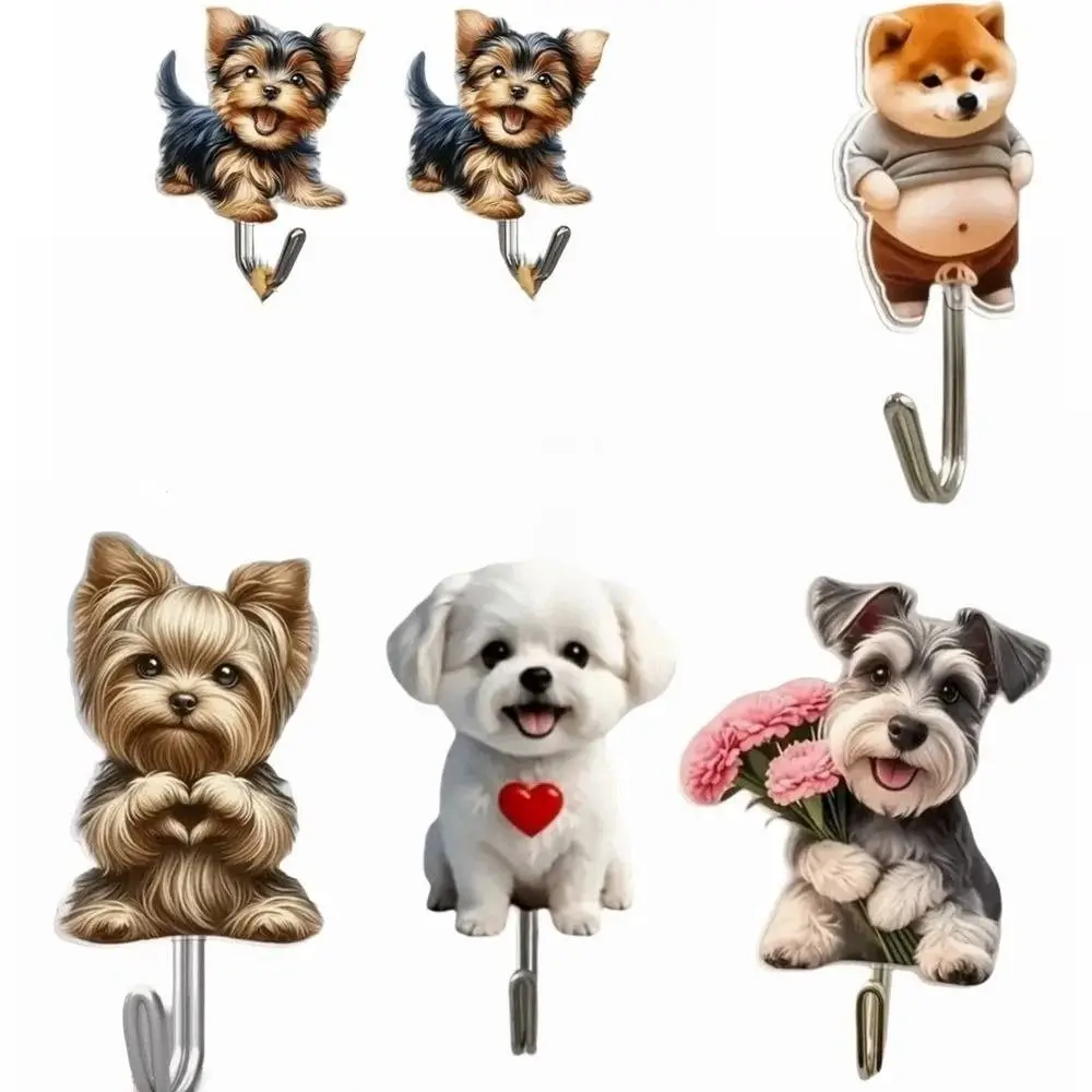 5 Pcs 2D Flat Self-Adhesive Hook Cute Animal Hanging Storage Decorative Wall Hooks Acrylic Sticky Coat Hook Wall Hanging