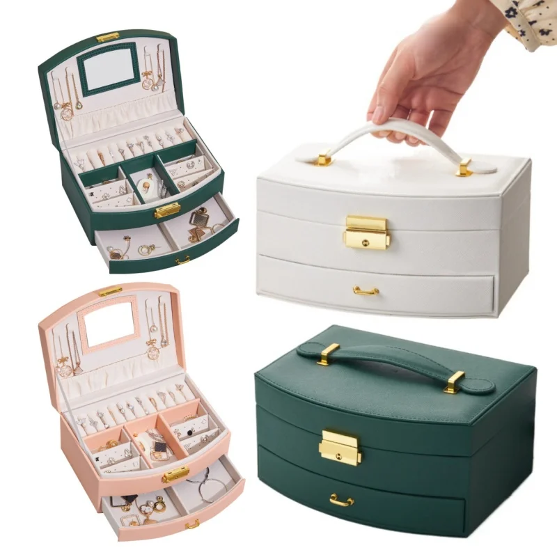 Light Luxury Fashion Three-layer Jewelry Box Earrings Ring Bracelet Necklace Lipstick Drawer Storage Tool Box Holiday Gifts