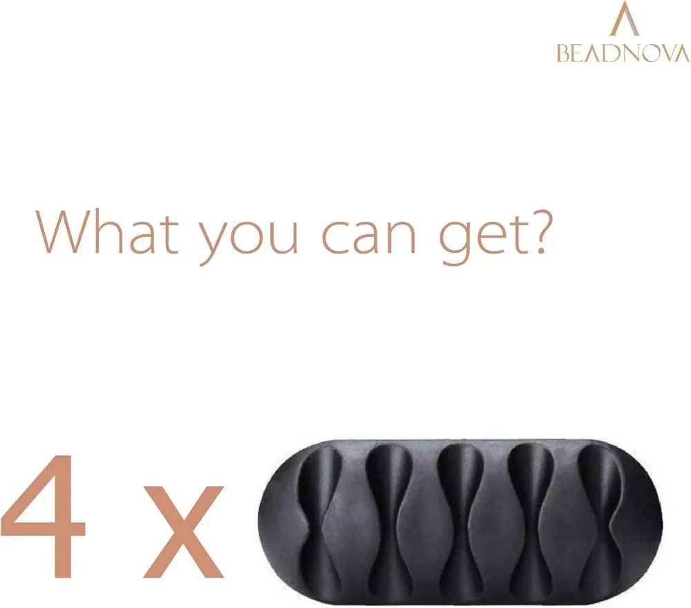 Cable Organizer Clips for Desk - 4 Pack, Black, Strong Adhesive Cord Holder for Home Office