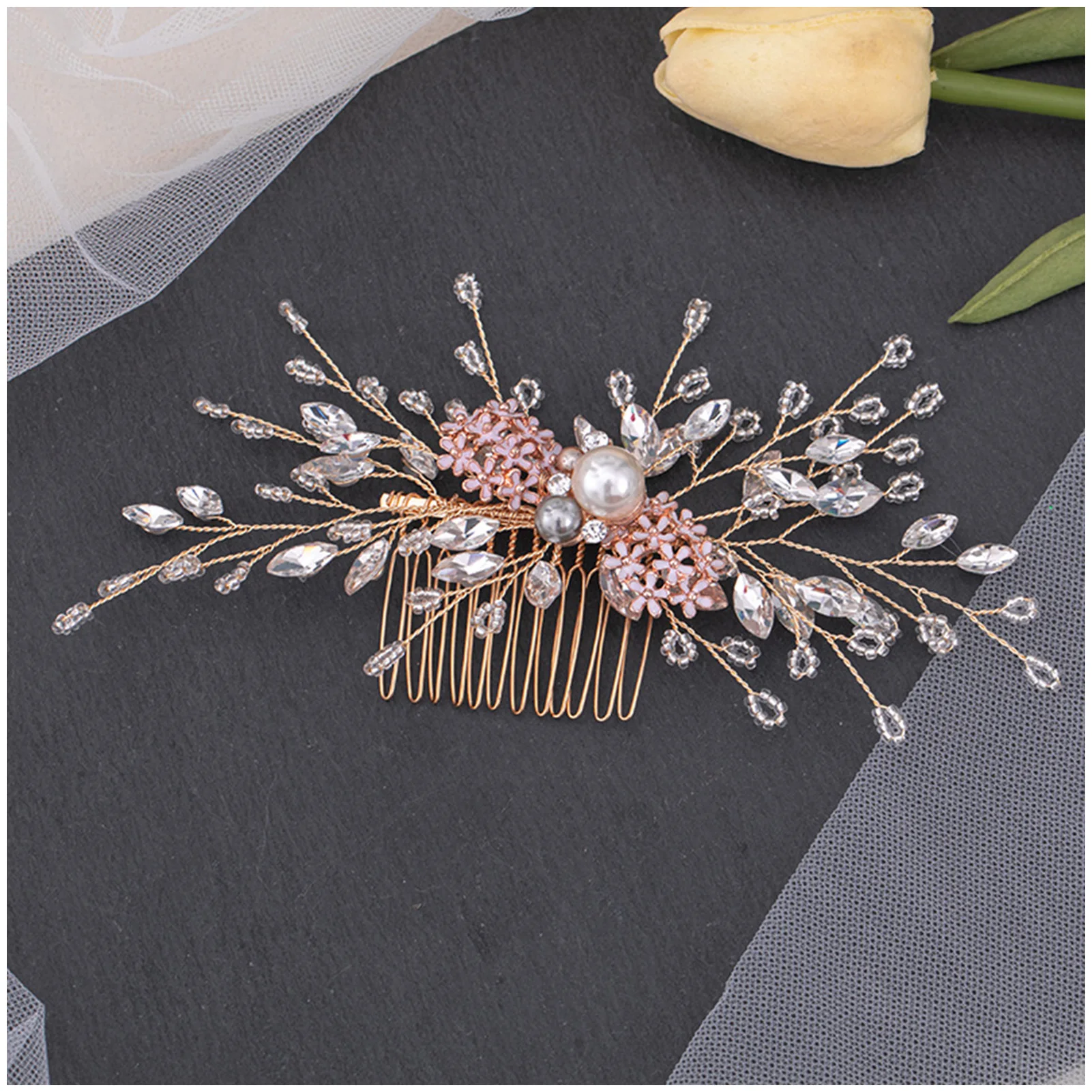 Crystal Bride Wedding Hair Comb Bridesmaid Side Combs Hair Accessories for Photography Halloween Role-Playing