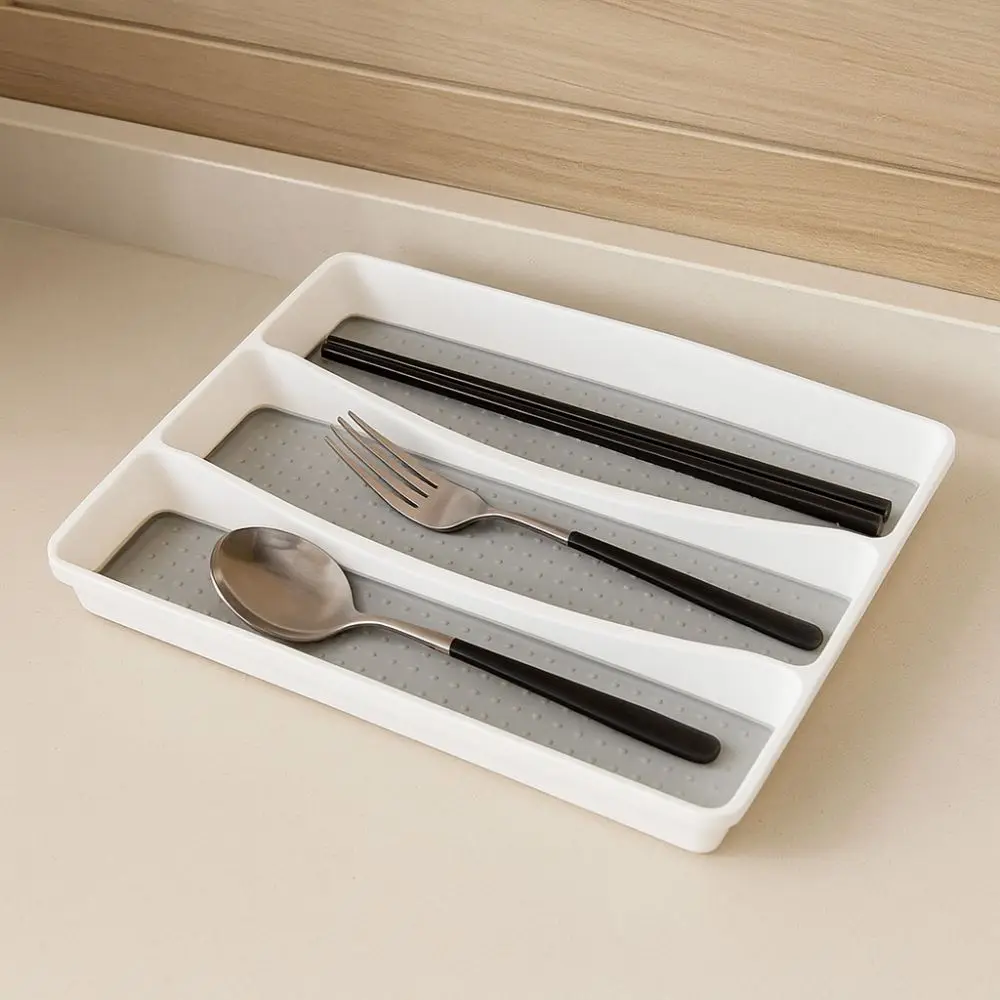 3 Compartments Utensil Organizer Tray Space-Saving Household Kitchen Drawer Organizer Non-Slip Cutlery Storage Box