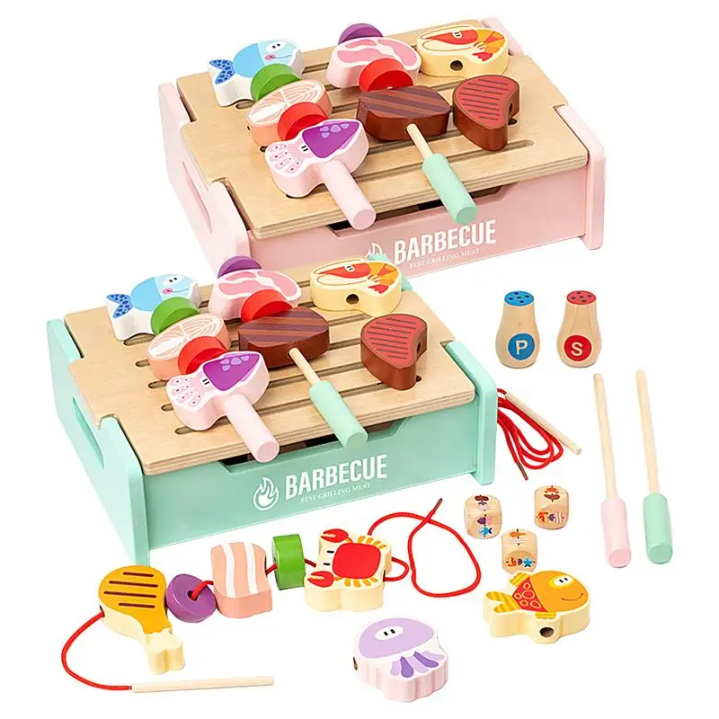 

kids Barbecue Grill Playset wooden simulated BBQ rack Pretend Play toy parent child kitchen game play house carnival party toys