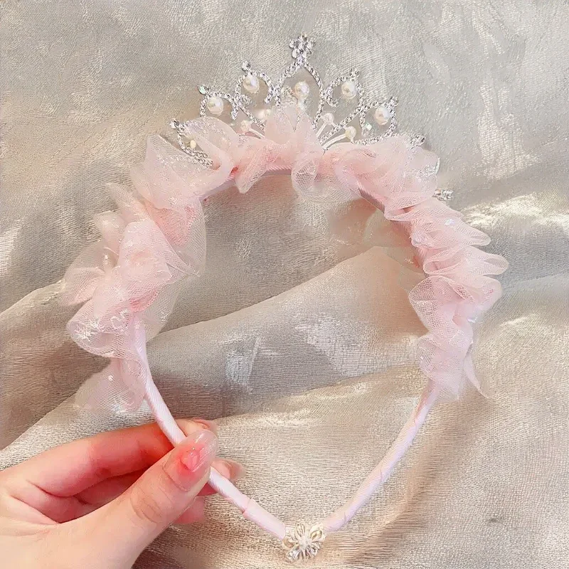 Diadema dulce y encantadora para niña, accesorios para el cabello, diadema de encaje Kawaii rosa y azul, regalo de vacaciones para niños, accesorios para niña princesa, corona