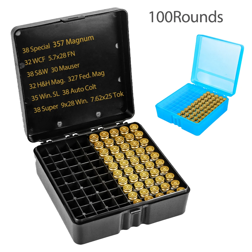 Caja de munición de 100 rondas para.38super 38 S & W, caja de balas táctica, estuche de munición con bloqueo, bolso de bala, estuche de almacenamiento de cartuchos Airsoft