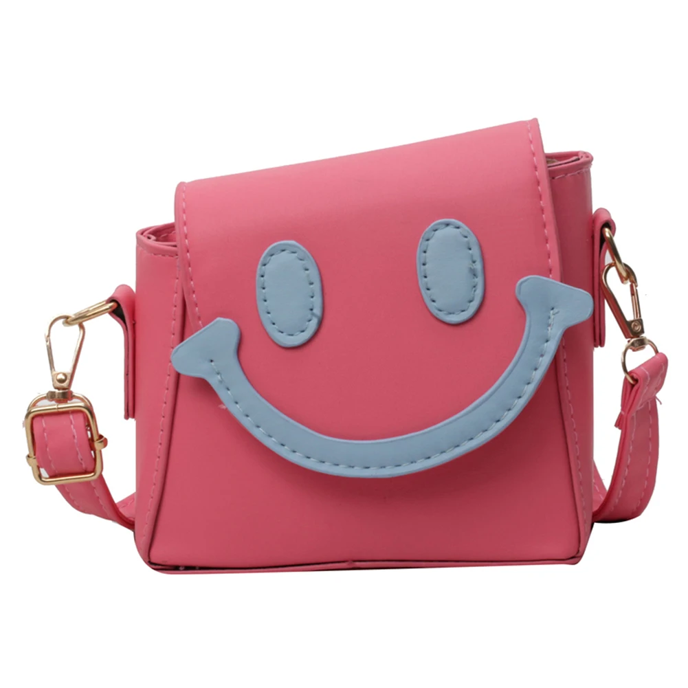 Women Mini Crossbody Bag PU Leather Smile Face Coin Purse Contrast Color Fashion Satchel Bag Girls Outdoor Bag