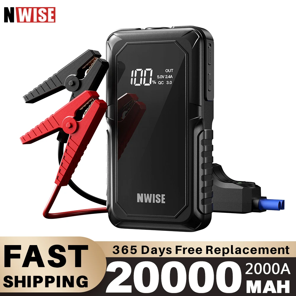 

NWISE Car Battery Charger 2000A Jump Starter 20000mAh Power Bank Portable Auto Booster 12V Starting Device