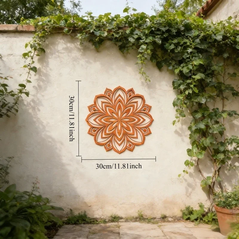【2D Flat】Rusty Iron Mandala Cutout Garden Decor – Abstract Geometric Wall Art for Patio & Yard – Great Gift