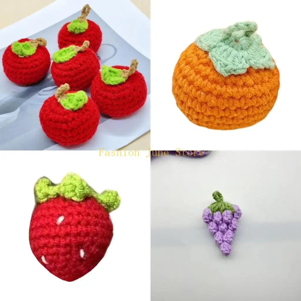 

N5KA Handwoven Crochted Fruit Pendant Keychain Adorable Gift for Ladies and Girls