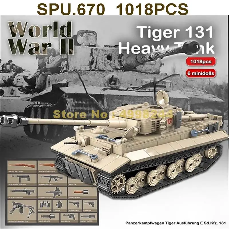 100061 1018pcs Military Army Tank Ww2 Tank 6 Dolls World War Ii Weapon Boy Building Blocks Toy