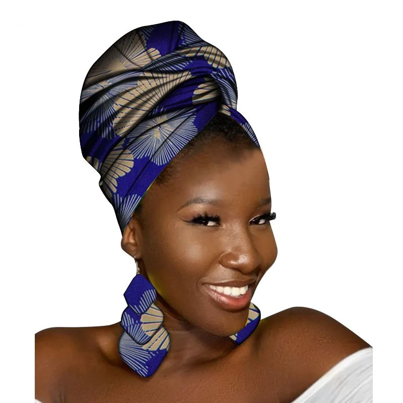 African Turbans African Headwraps for Woman African Headscarf Nigerian Headtie with Matching Earring Dashiki Ankara Head Wrap