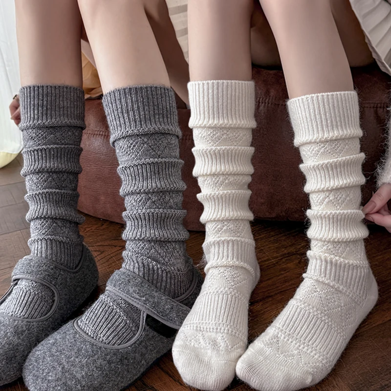 

Корейские носки, женские осенние и зимние шерстяные теплые носки среднего размера, длиной до колена, антикварные носки из жареного теста