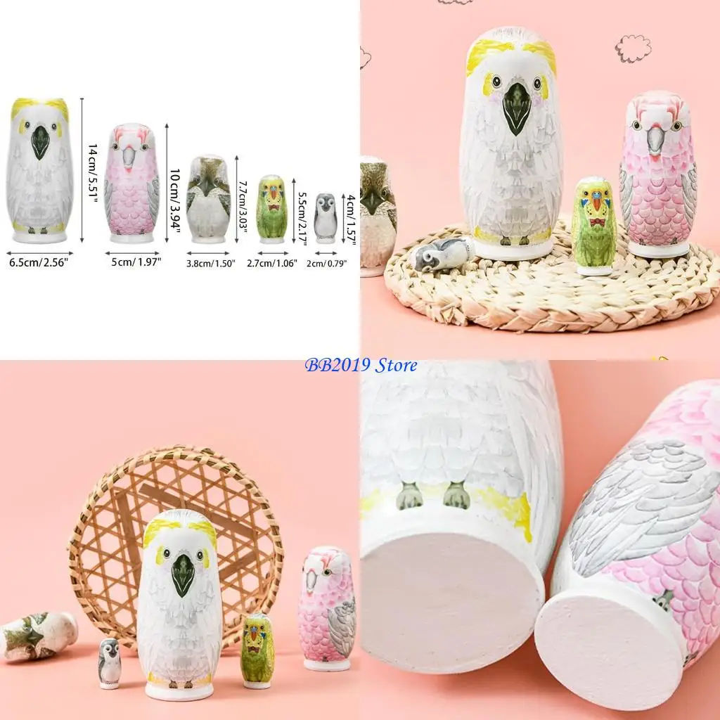 Q0KB nghệ thuật thủ công động vật con cú Russian Búp bê vẽ tay cho búp bê trẻ Zakka Toy 5p