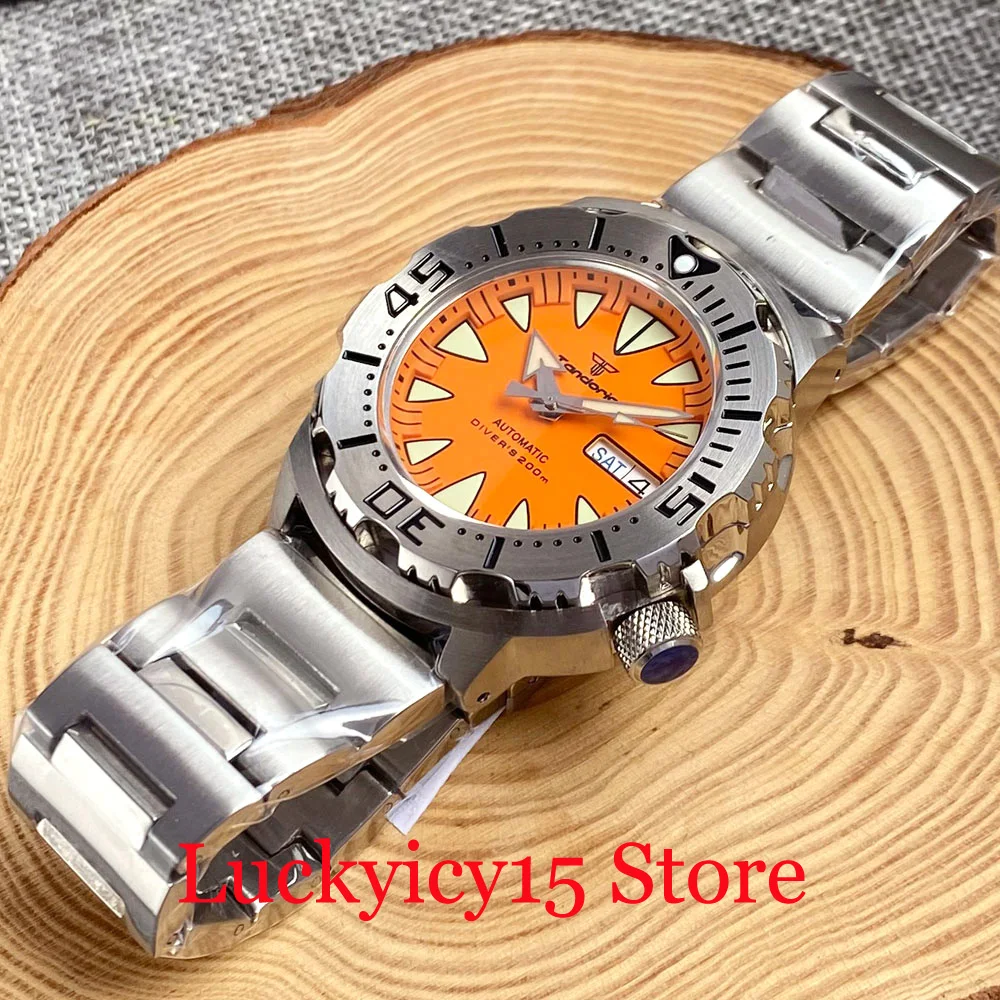 Monster Watch Diving 20ATM Men Tandorio 42MM Orange Blue Red Dial Automatic NH36A Watch Double Date Display Sapphire Glass