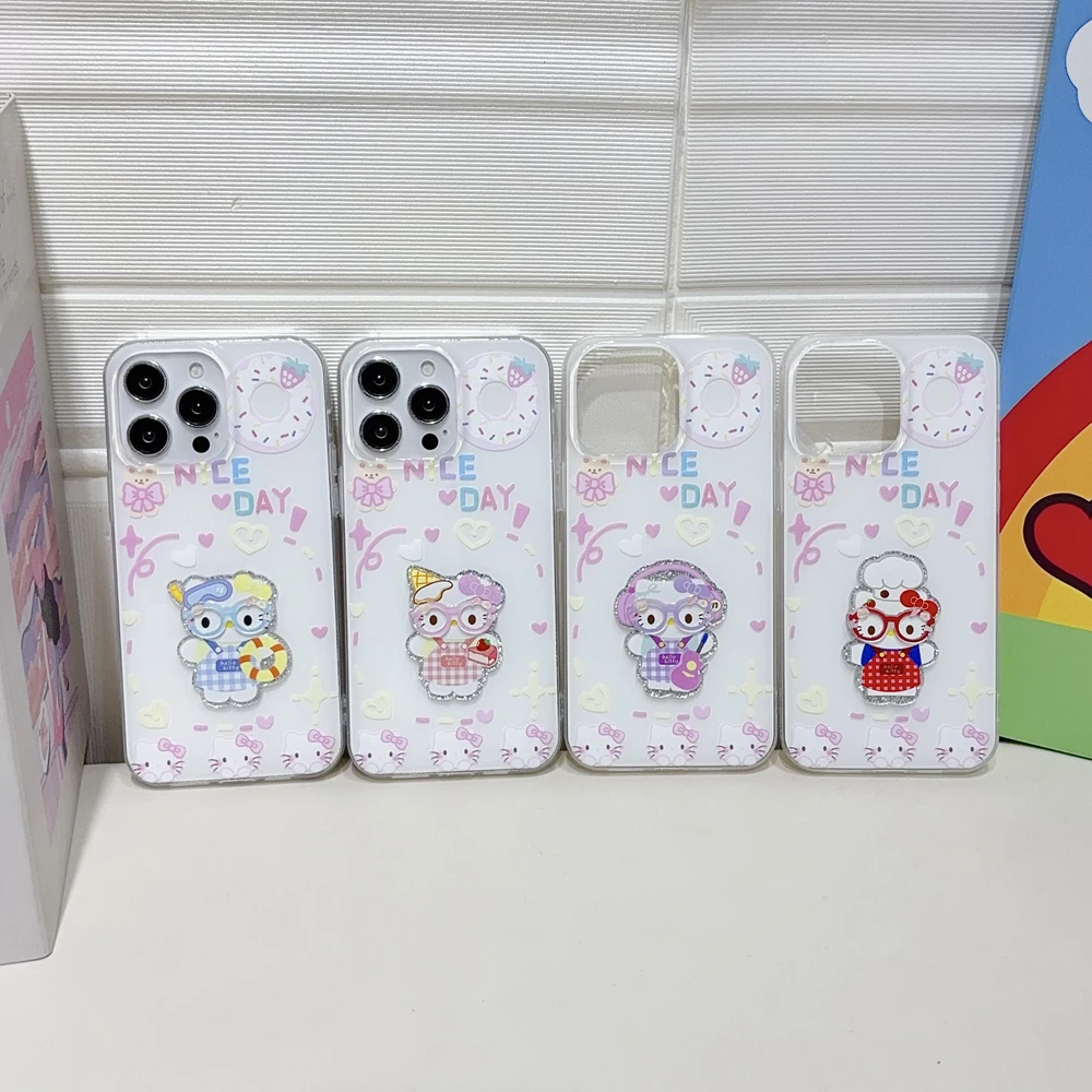 For Samsung Galaxy A10 A20 A30 A50 A70 A21 A31 A51 A71 A11 A12 A13 A14 A15 Flash Powder Patch Hello Kitty IMD Cream Case