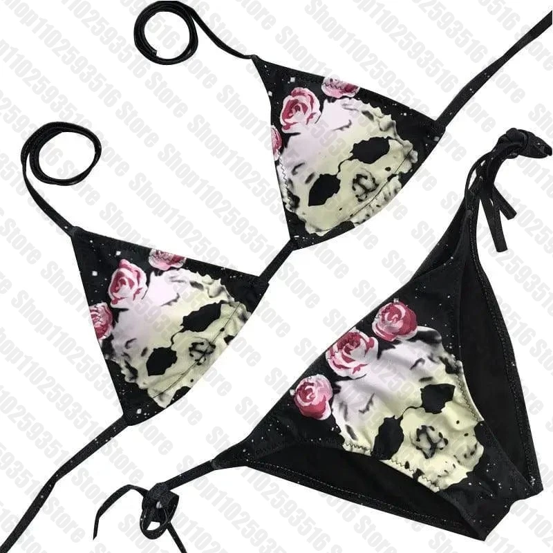 Bikini Y2k Graphic Women's Bikinis Sets Swimwear Emo Cute Mini Sexy Printed Swimsuits Beach Punk Black Trend Swimsuit 2025 Woman