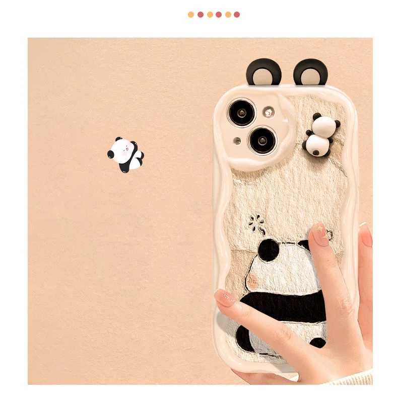 Suitable for Apple mobile phone three-dimensional panda doll anti-drop mobile phone case