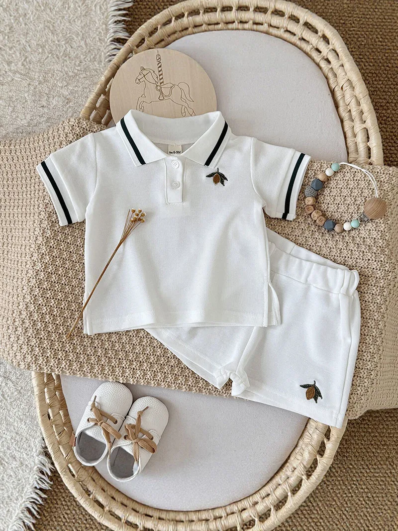 2026 Summer New Baby Clothes Set 6M-3T Thin Girls Polo Shirts Suit Embroidery Toddler Outfit Breathable Infant Boys 2PCS