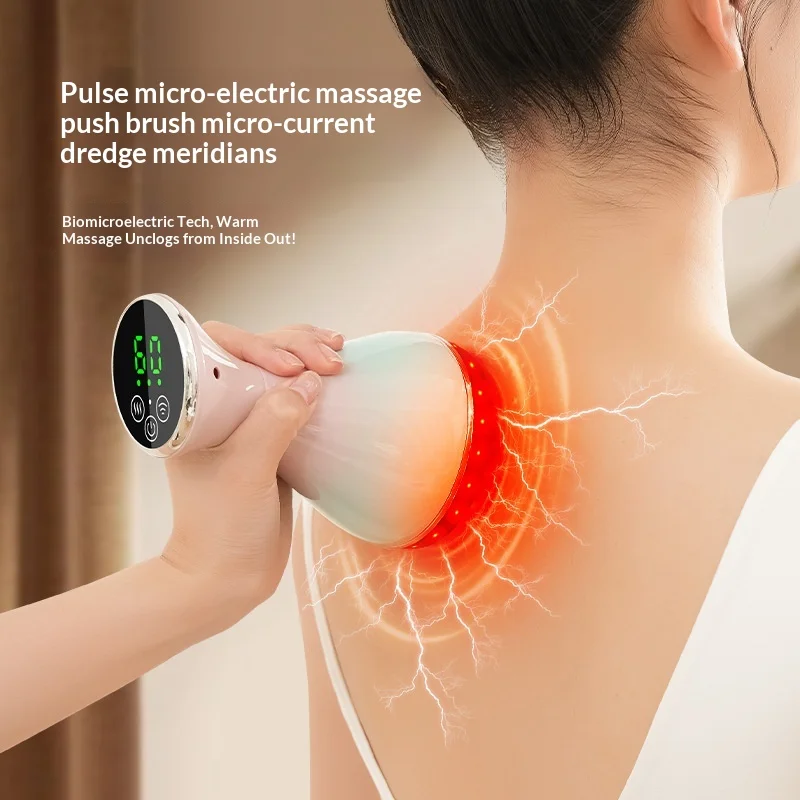 

Micro Current Electric Meridian Brush Heating Vibration Gua Sha Massager Abdominal Kneading Full Body Dredging Home Spa Use