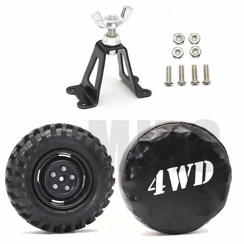 

Metal spare tire bracket, spare tire cover, and spare tire are suitable for 1/10 axial D90 D110 TRX4 SCX10 tracked vehicles