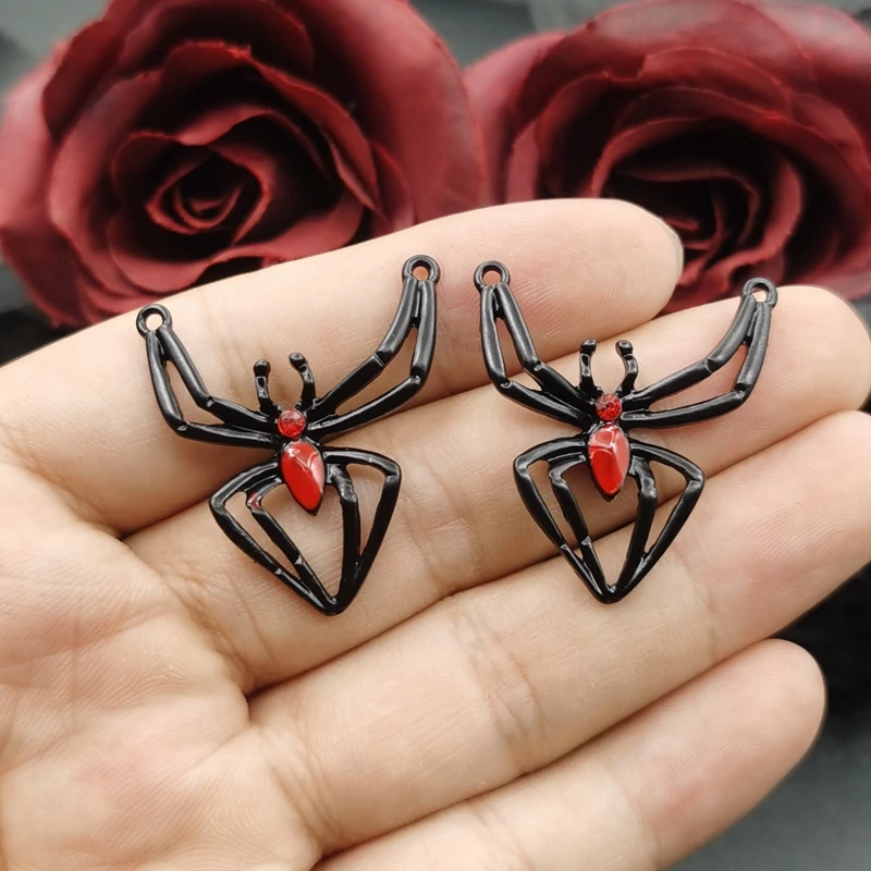 5pcs 31*33mm Blood Red Spider Pendant Gothic Tarantula Pendant, Wiccan,Witchy,Creepy ,Halloween,Handcrafted Jewelry Accessories