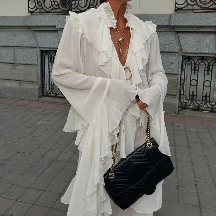 Casual Loose Sleeveless Shirt with Pleated  And Bell Sleeves Fastening at Waist Sun Protection Women's Fashion Top