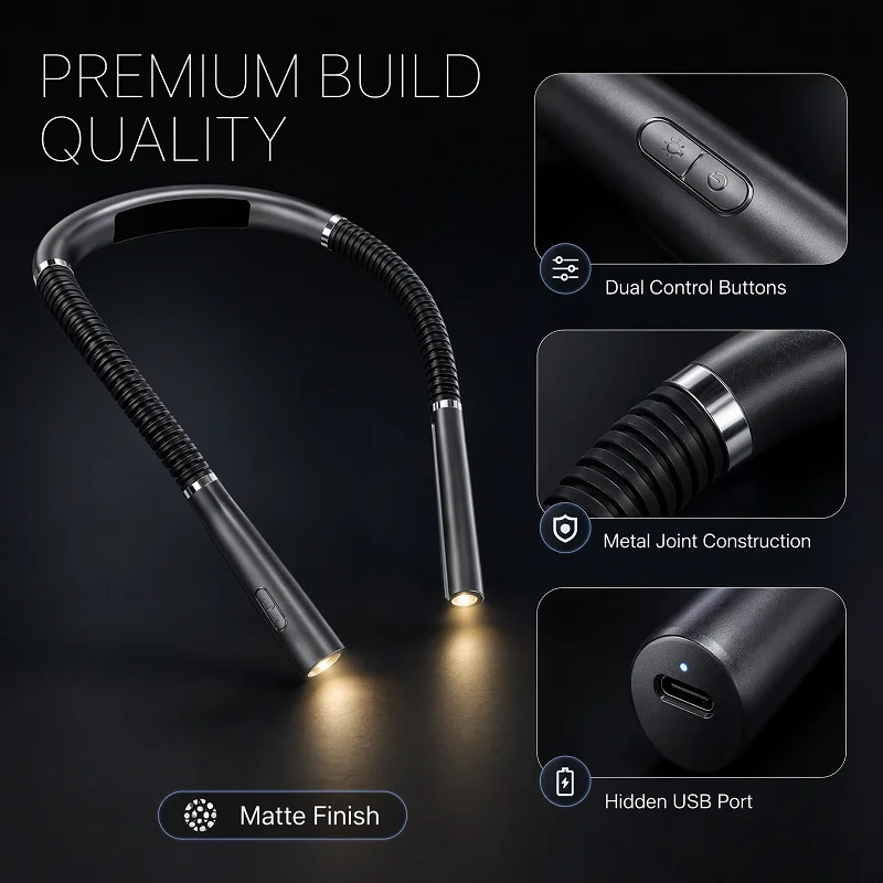 Hands Free Portable Neck Reading Light USB Rechargeable Bendable LED Book Lamp Soft Dimmable Light For Travel Airplane Crafting