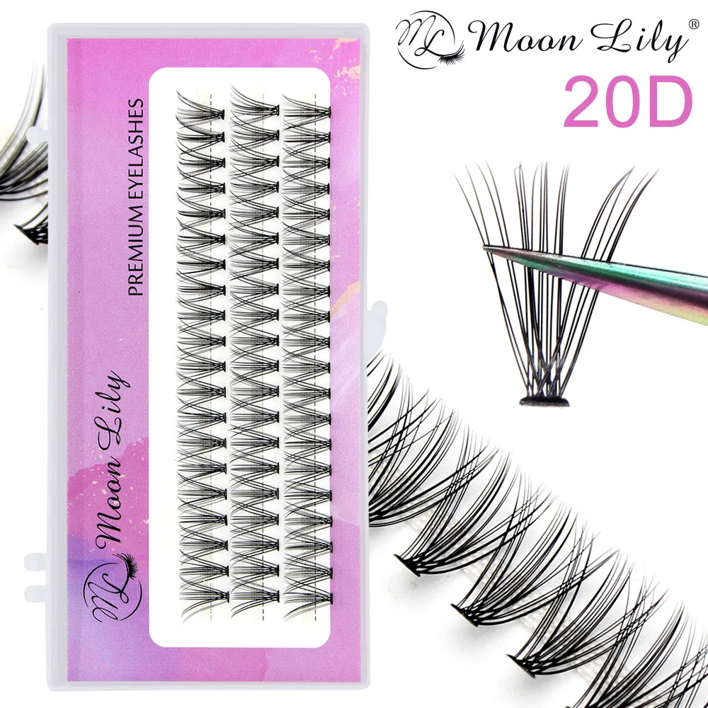 Moonlily 20D/30D Pojedyncze Kępki Rzęs do Przedłużania Naturalne Długie Czarne Efekt Objętości 3D Sztuczne Rzęsy Makijaż Cilias