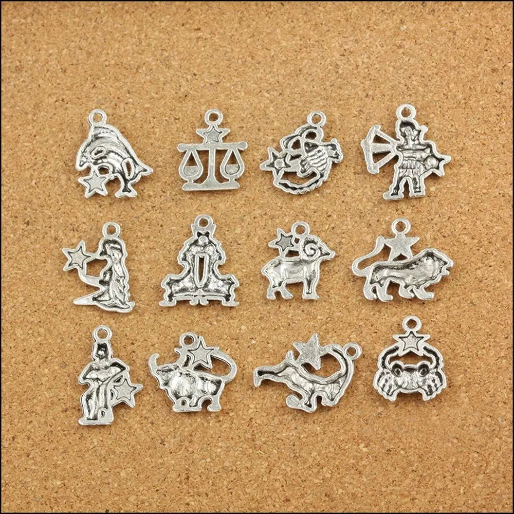 Hot Tibetan Silver Alloy Mixed Zodiac Charm Pendant for Jewelry Making Dangle Beads Accessories DIY