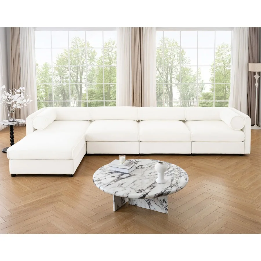 

Modular Sectional Sofa with Storage Cylindrical Backrest and Armrests Deep Comfortable Seating Durable and Supportive for Livin