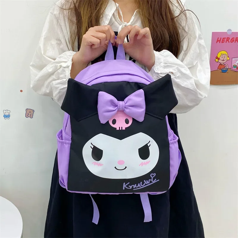 MINISO-Sac à dos Mochila Sanurgente Kuromi pour enfants, sac à bandoulière Anime Kawaii, sac de voyage cosplay, école, étudiant, cadeau fille