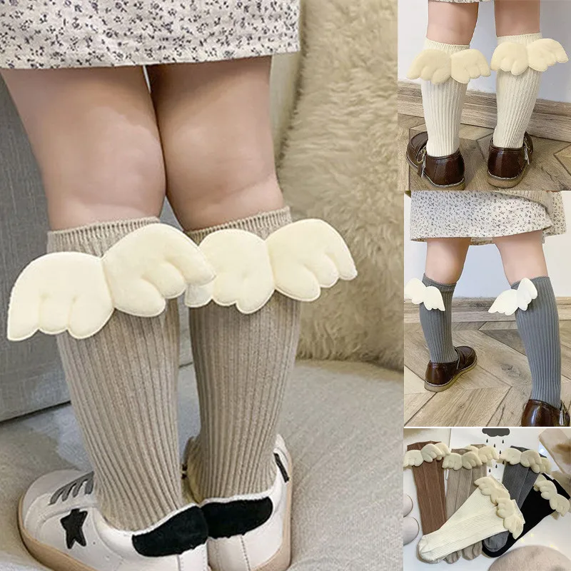 Baby Girls Angel Wing Socks Toddlers Boys Long Soft Cotton Cute Children Solid Kids Knee High Socken For 2-8Years