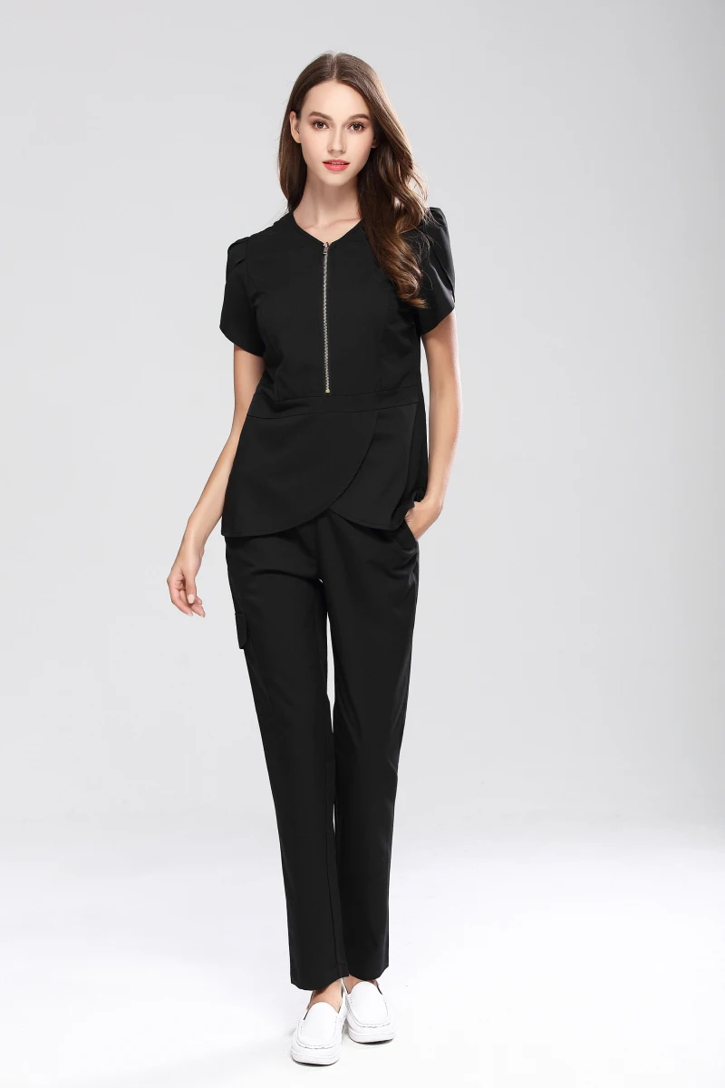 Ensemble de vêtements de travail Slim Fit pour femmes, uniformes médicaux de clinique, coupe de peau et de cheveux, beauté de spa, fermeture à glissière centrale en métal