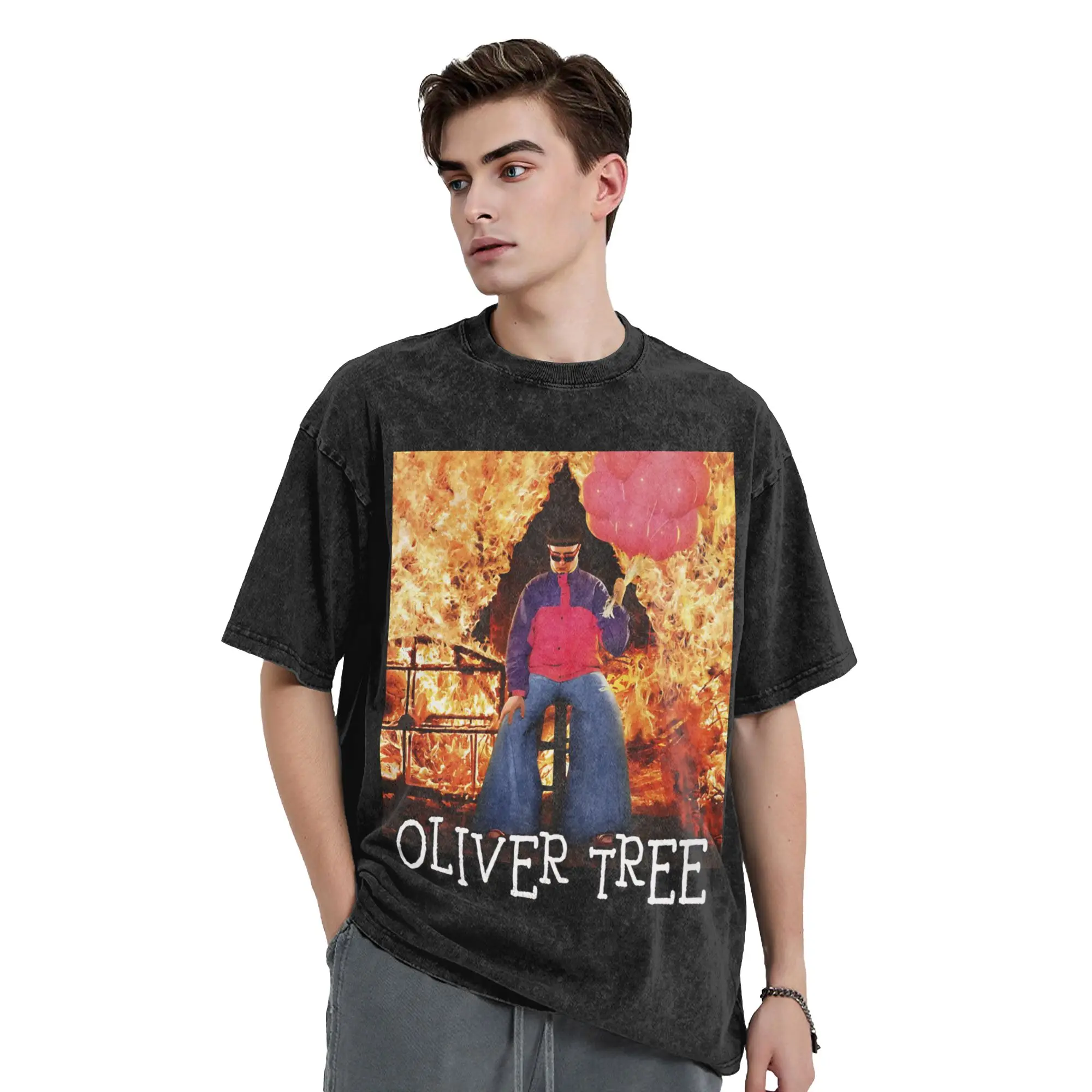 Olivers Trees Vintage Washed T-Shirt Men's 100%Cotton Tops Ullzang Ugly Is Beautiful Cover O-neck Short Sleeve