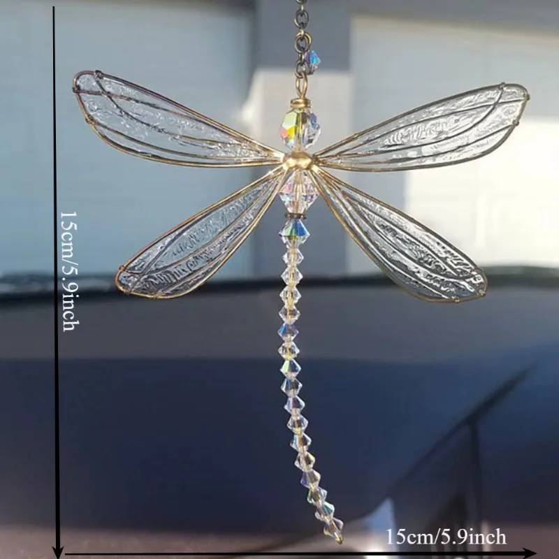 1PC Creative Dragonfly Wing Pendant-Drop Glue Metal Material,Sun Garden Wind Chimes,Home Windows Car Decorations,Holiday Gifts